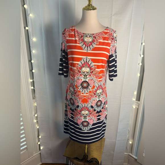 Eliza J Orange and Blue Sheath Midi Dress - Picture 1 of 7